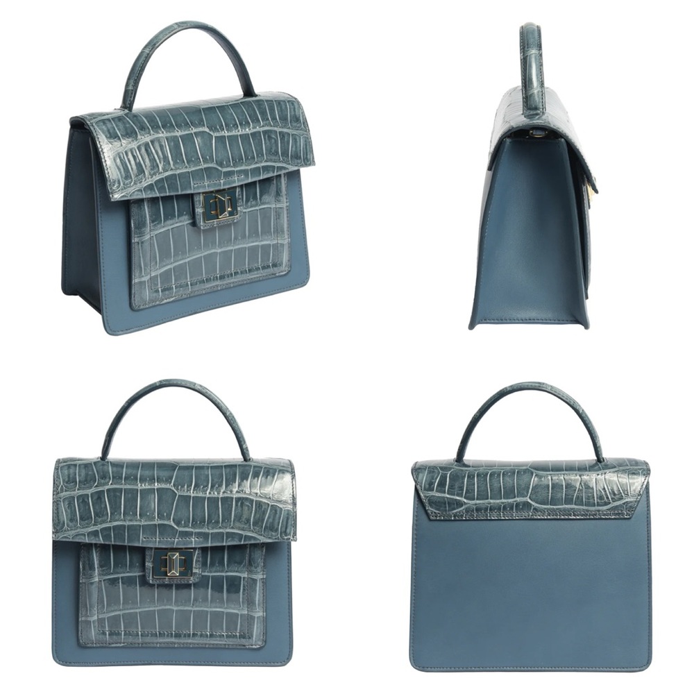 Krenoir Kandie Medium Bag in Arctic Shine Handbag Purse Crossbody Alligator